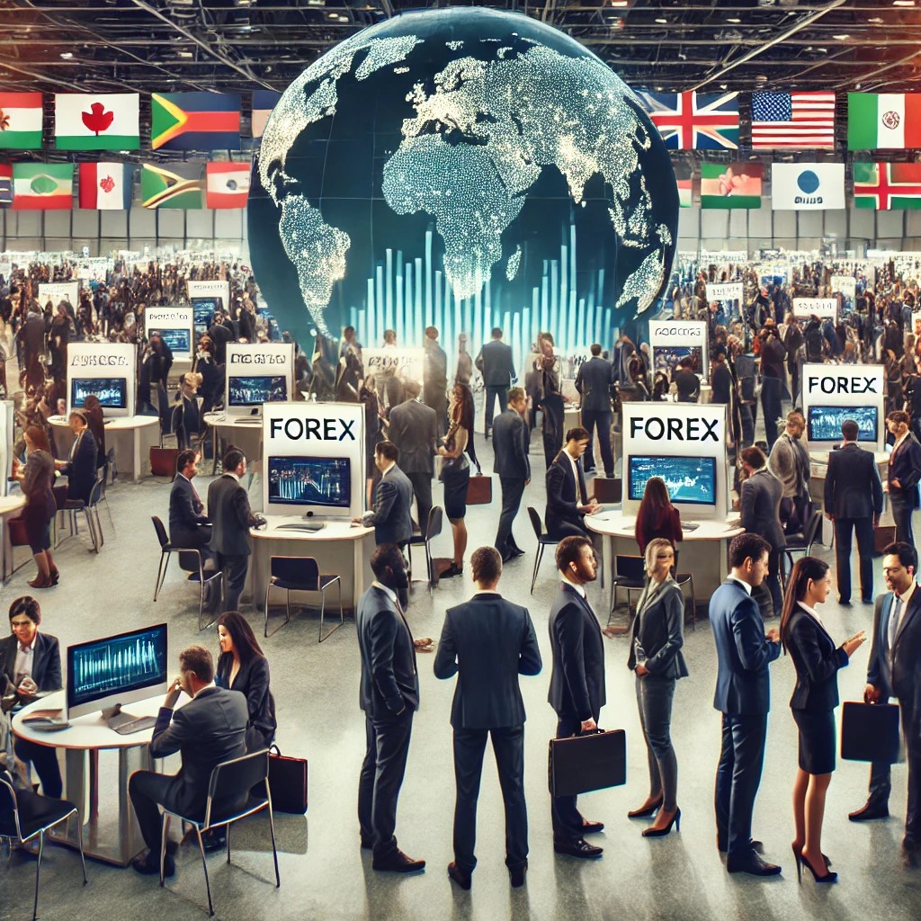 DALL·E 2024-06-20 21.23.27 - An international trade conference focused on forex risk management, showing participants from around the globe. The conference hall is filled with boo