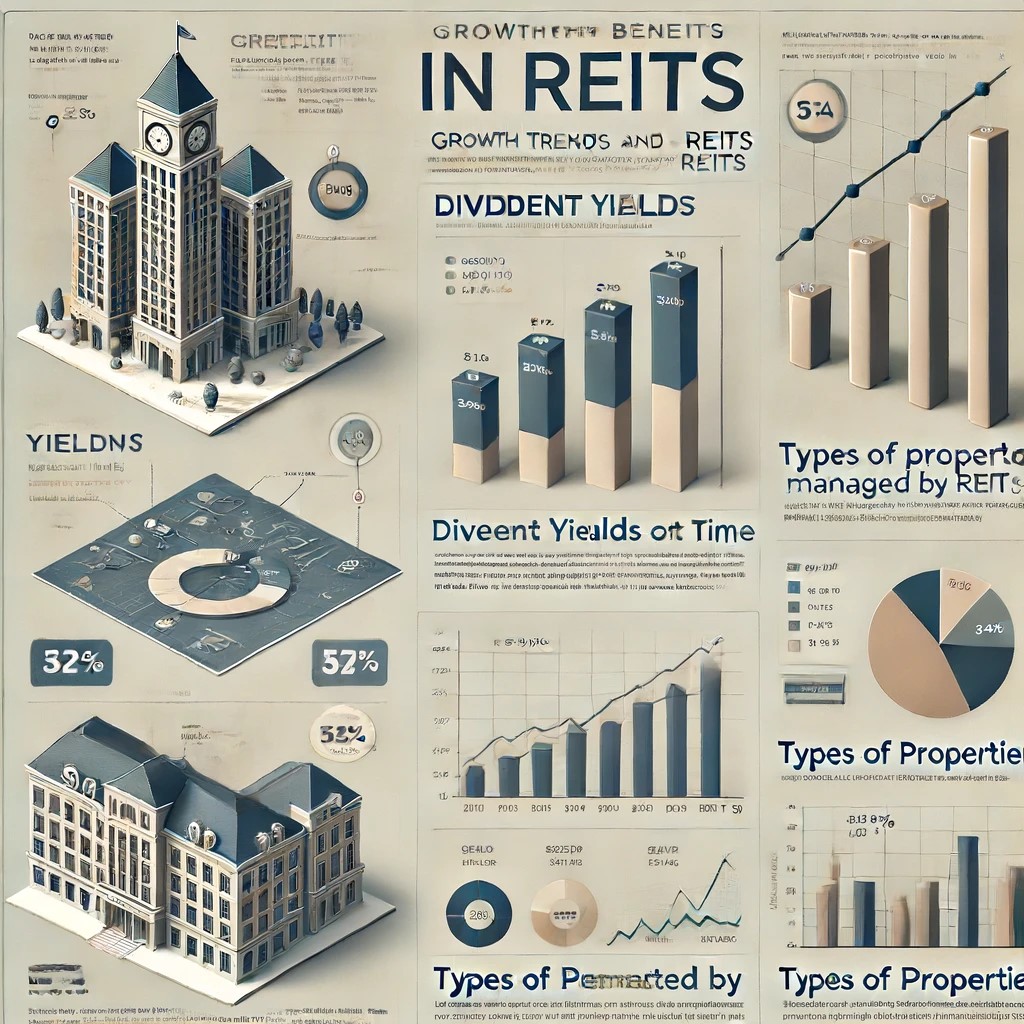 DALL·E 2024-06-15 18.34.24 - A detailed infographic illustrating the growth trends and benefits of investing in REITs. The infographic should include graphs showing dividend yield