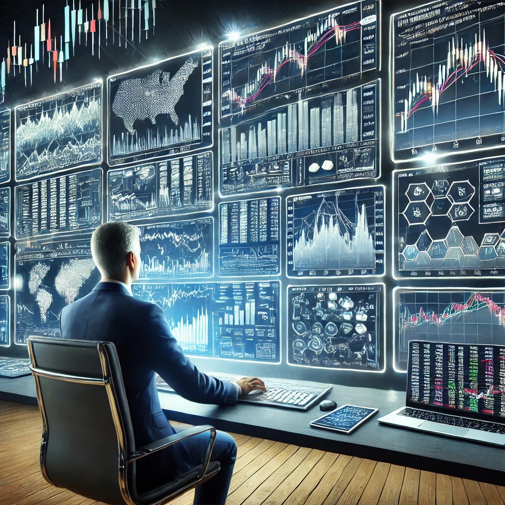 DALL·E 2024-07-30 10.50.11 - A trader using a multi-screen setup for algorithmic trading. The screens display real-time market data, charts, and trading algorithms in action. The 